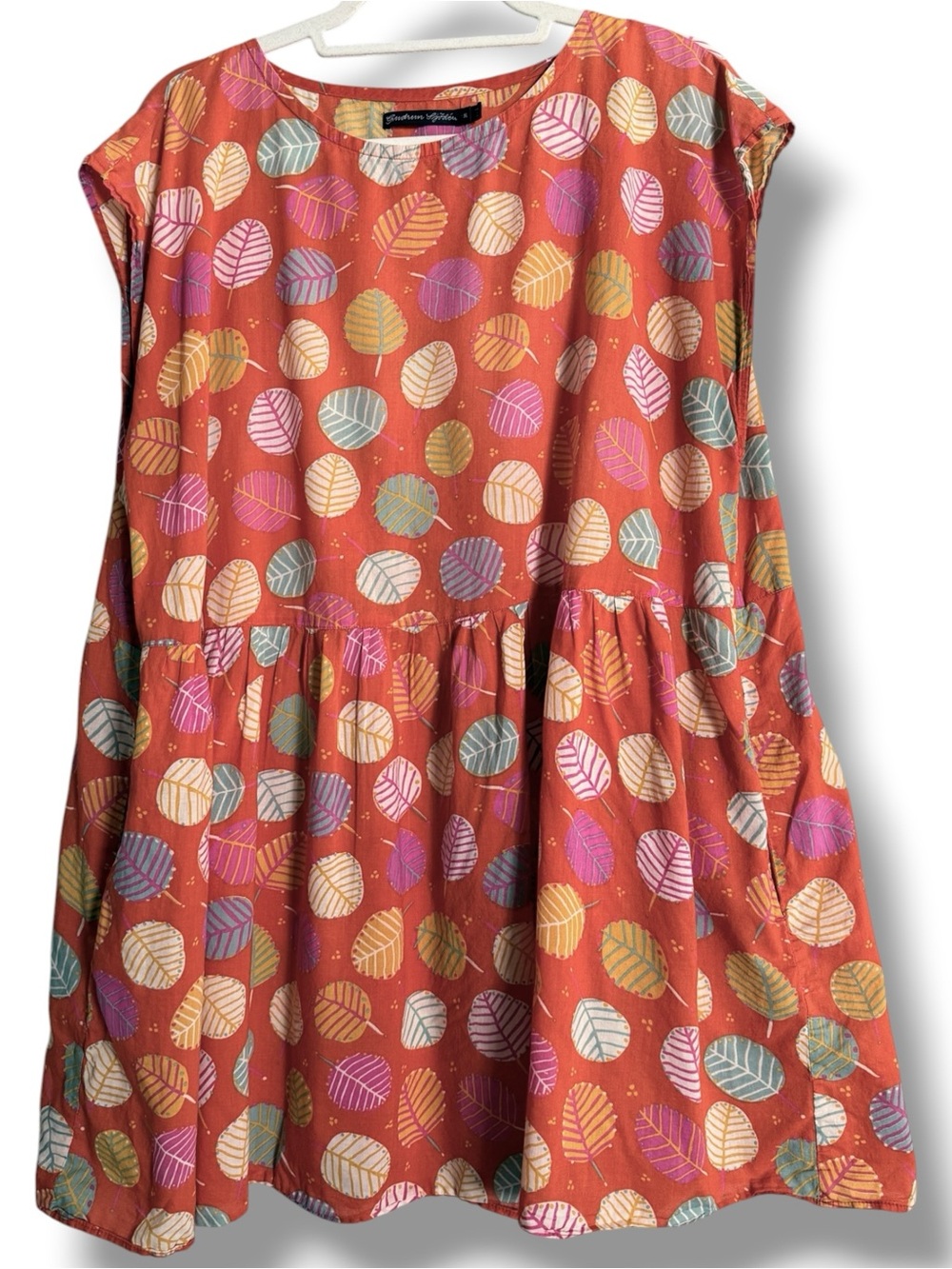 Gudrun Sjöden Populis Tunic Dress Layering  Leaf Print Organic Cotton Size XL